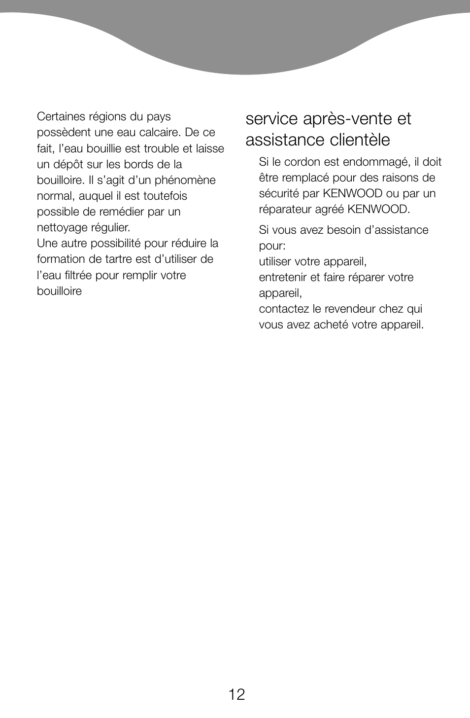 Service après-vente et assistance clientèle | Kenwood JK60 User Manual | Page 15 / 72