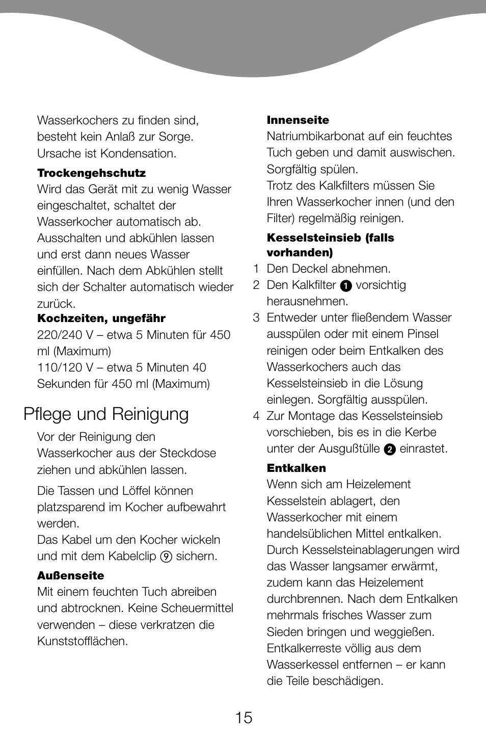 Pflege und reinigung | Kenwood JK60 User Manual | Page 18 / 72