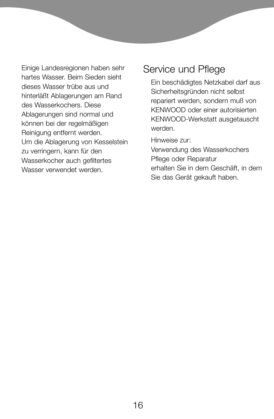 Service und pflege | Kenwood JK60 User Manual | Page 19 / 72