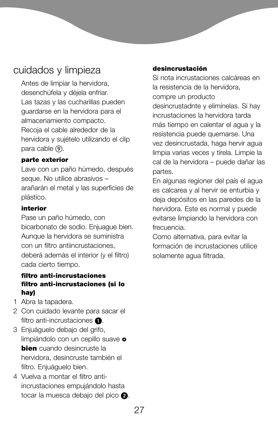 Cuidados y limpieza | Kenwood JK60 User Manual | Page 30 / 72