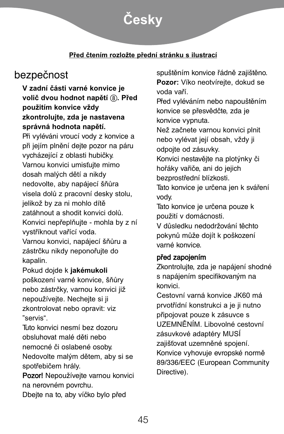 Ïesky, Bezpečnost | Kenwood JK60 User Manual | Page 48 / 72