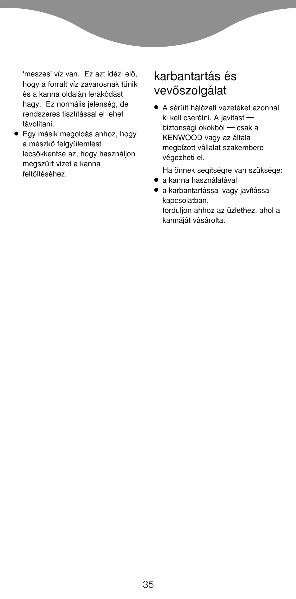 Karbantartás és vevœszolgálat | Kenwood JK630 User Manual | Page 38 / 49
