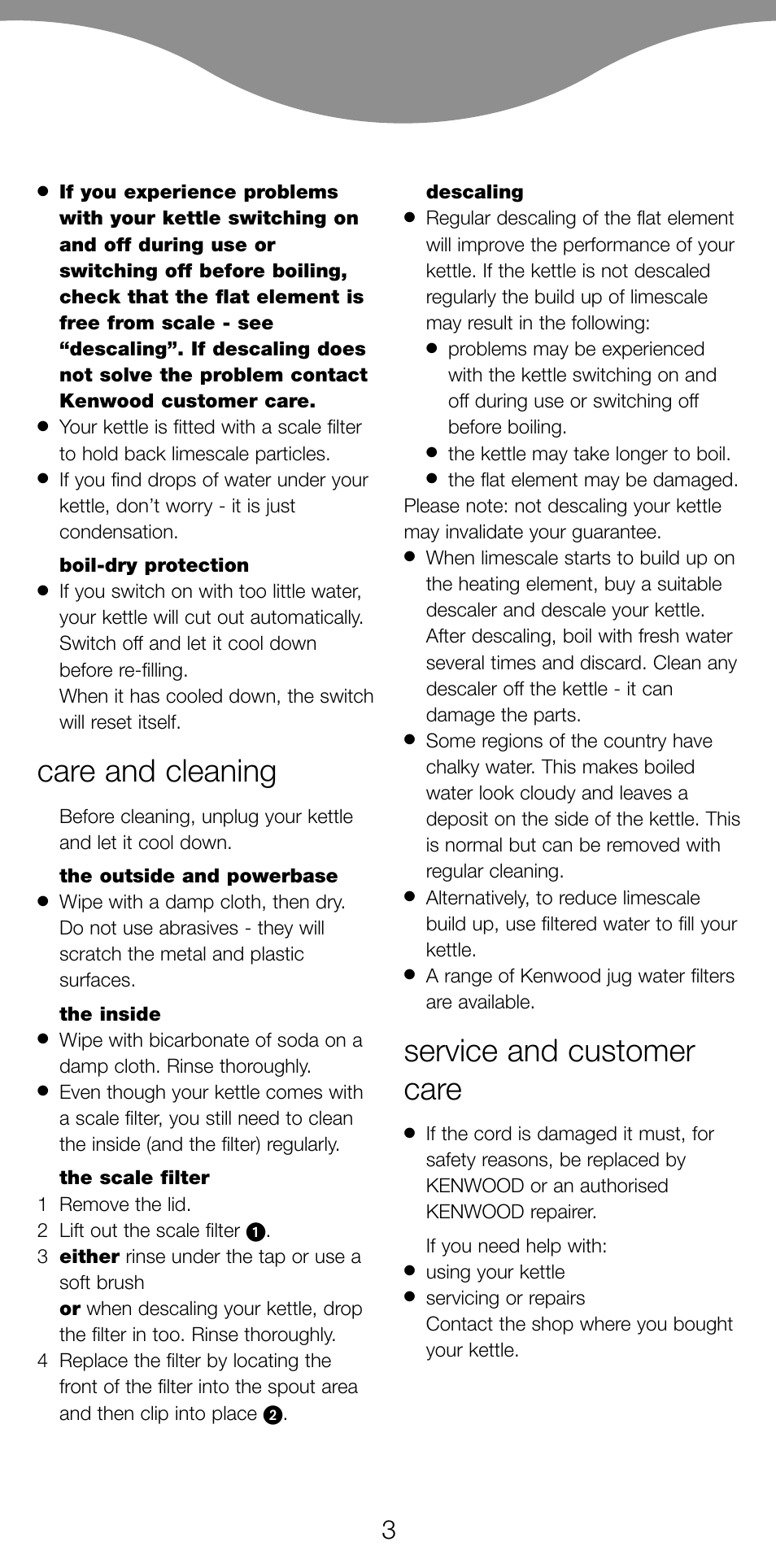 Care and cleaning, Service and customer care | Kenwood SJ900 User Manual | Page 6 / 48
