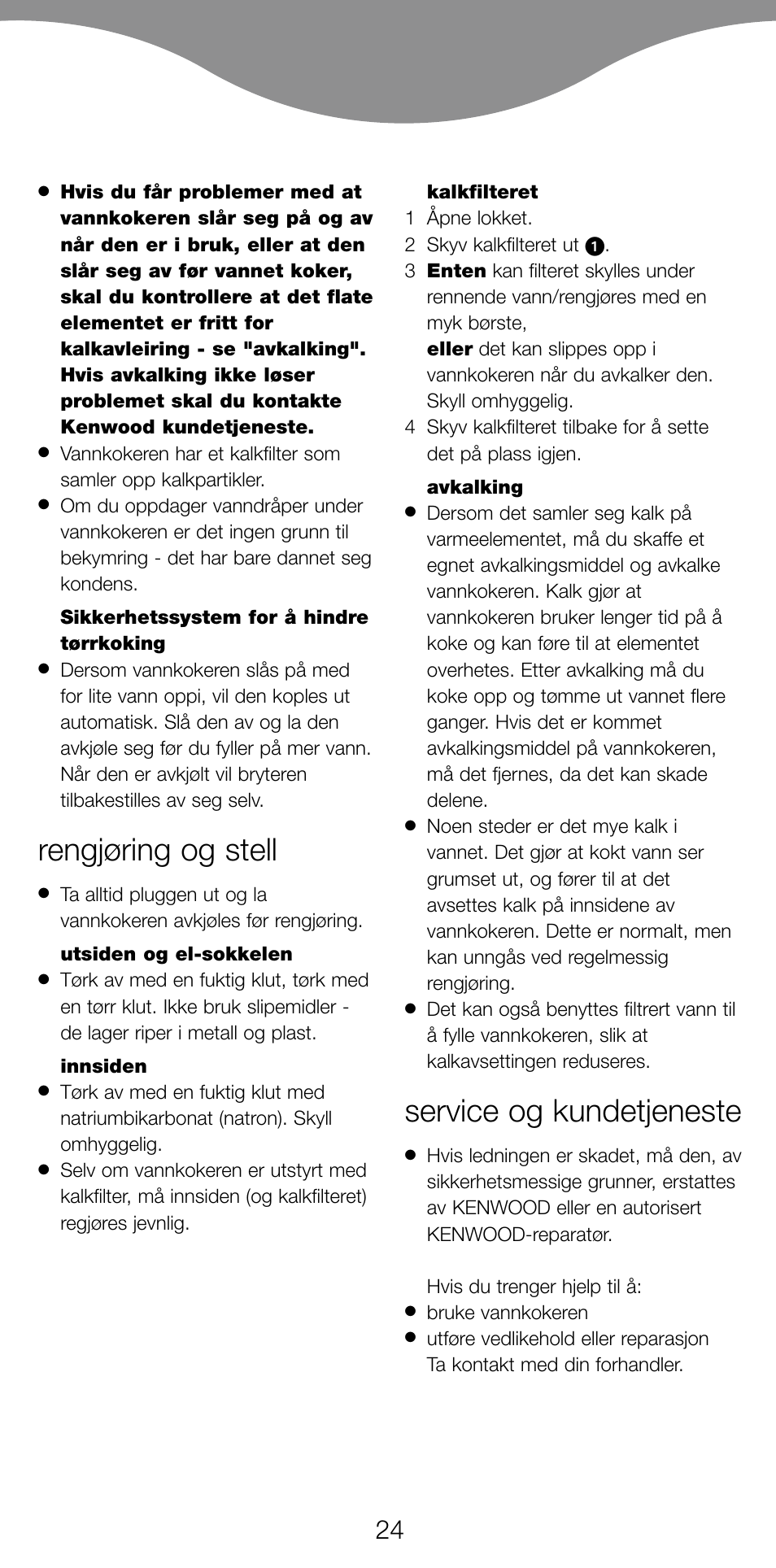 Rengjøring og stell, Service og kundetjeneste | Kenwood SK620 User Manual | Page 27 / 48