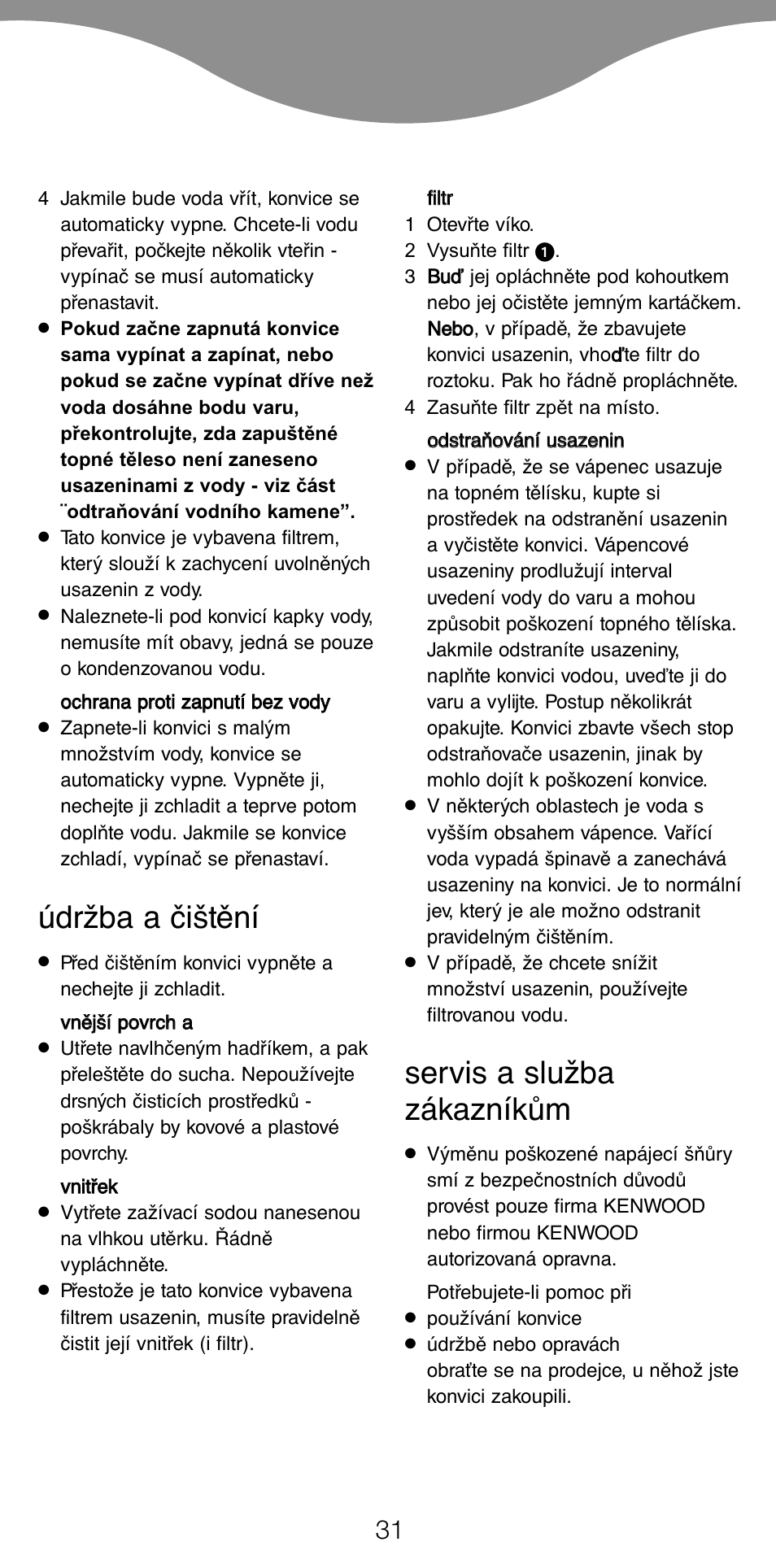 Údržba a čištění, Servis a služba zákazníkům | Kenwood SK620 User Manual | Page 34 / 48