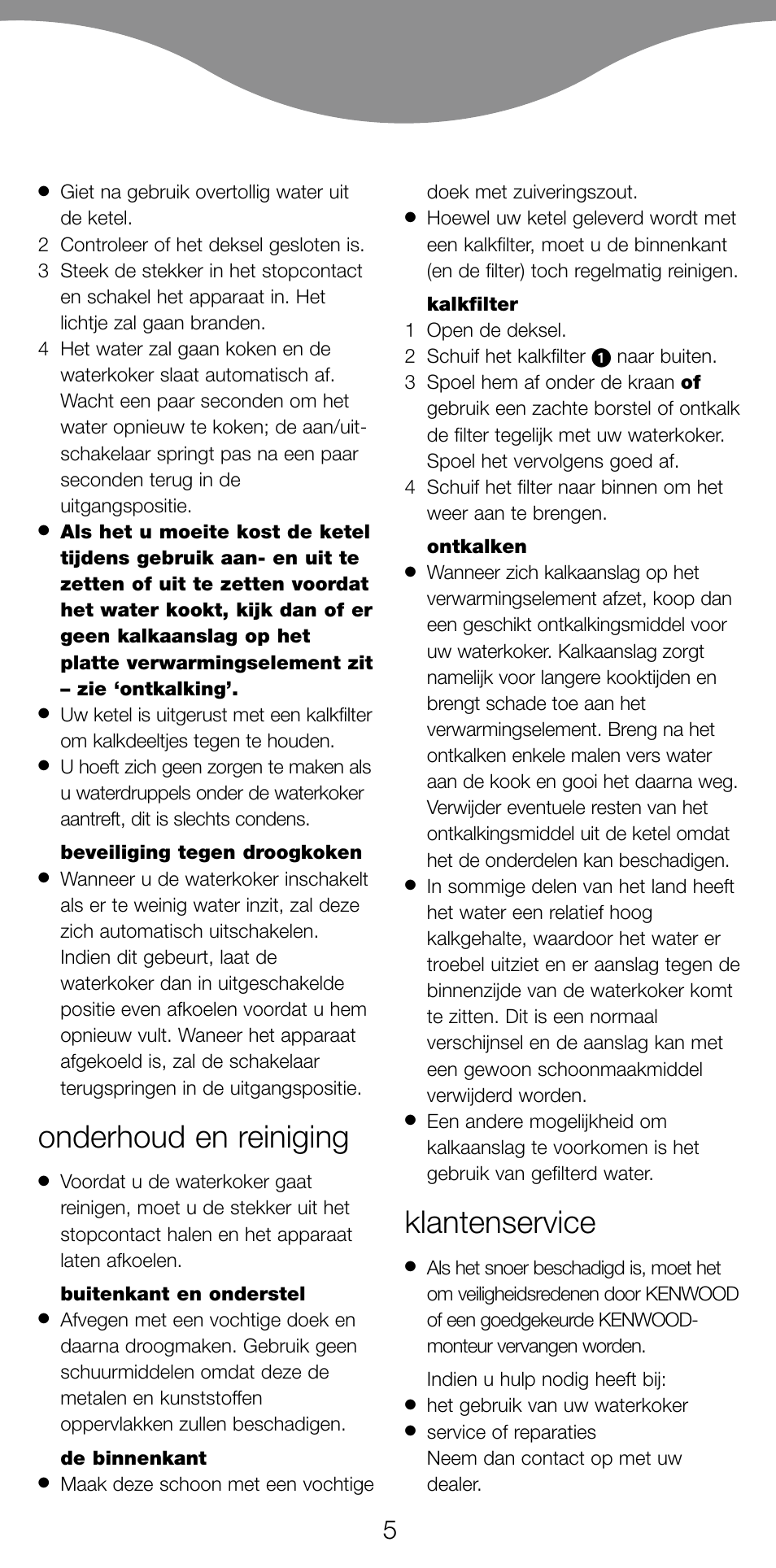 Onderhoud en reiniging, Klantenservice | Kenwood SK620 User Manual | Page 8 / 48
