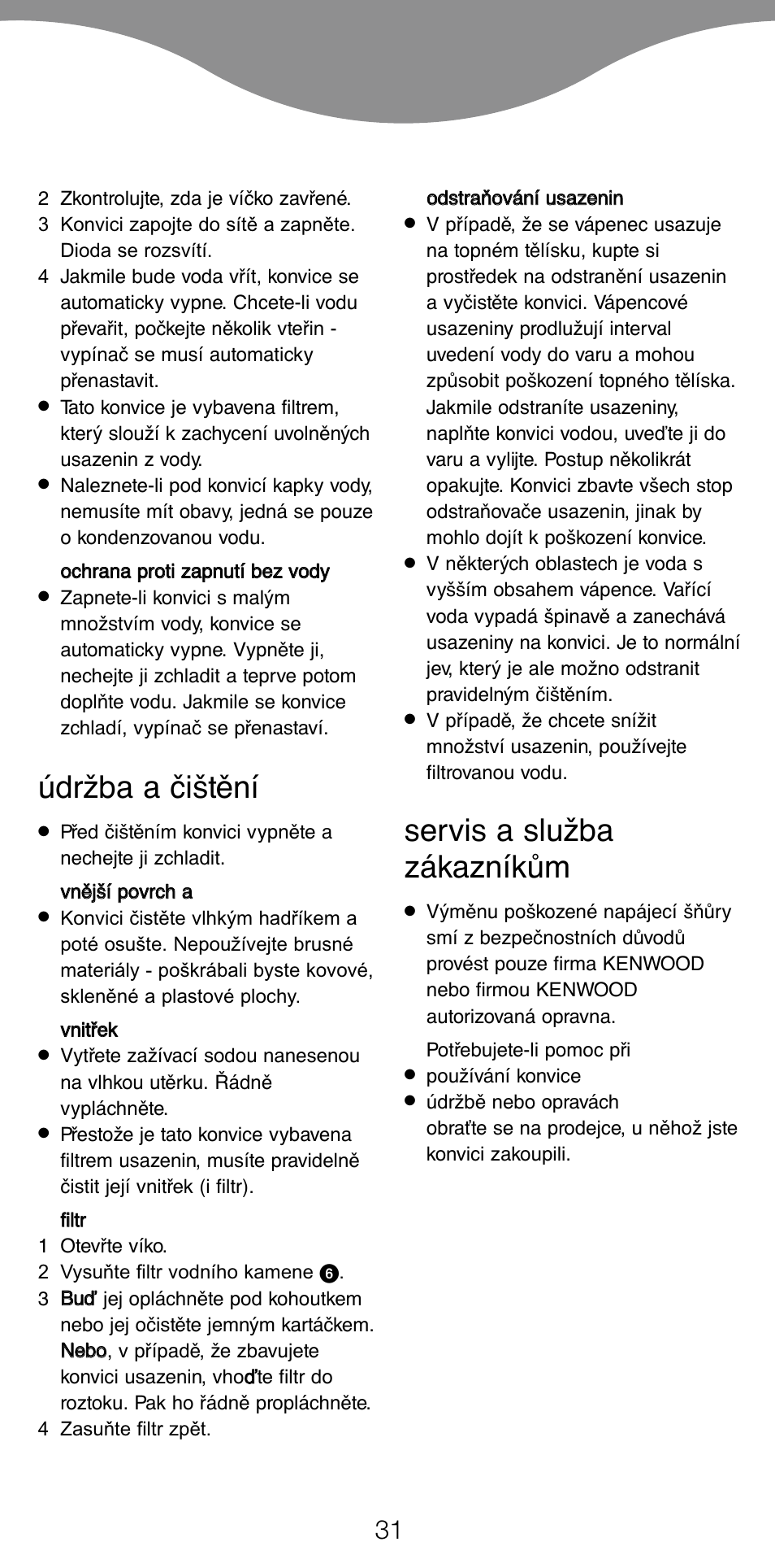 Údržba a čištění, Servis a služba zákazníkům | Kenwood SK887 User Manual | Page 34 / 48