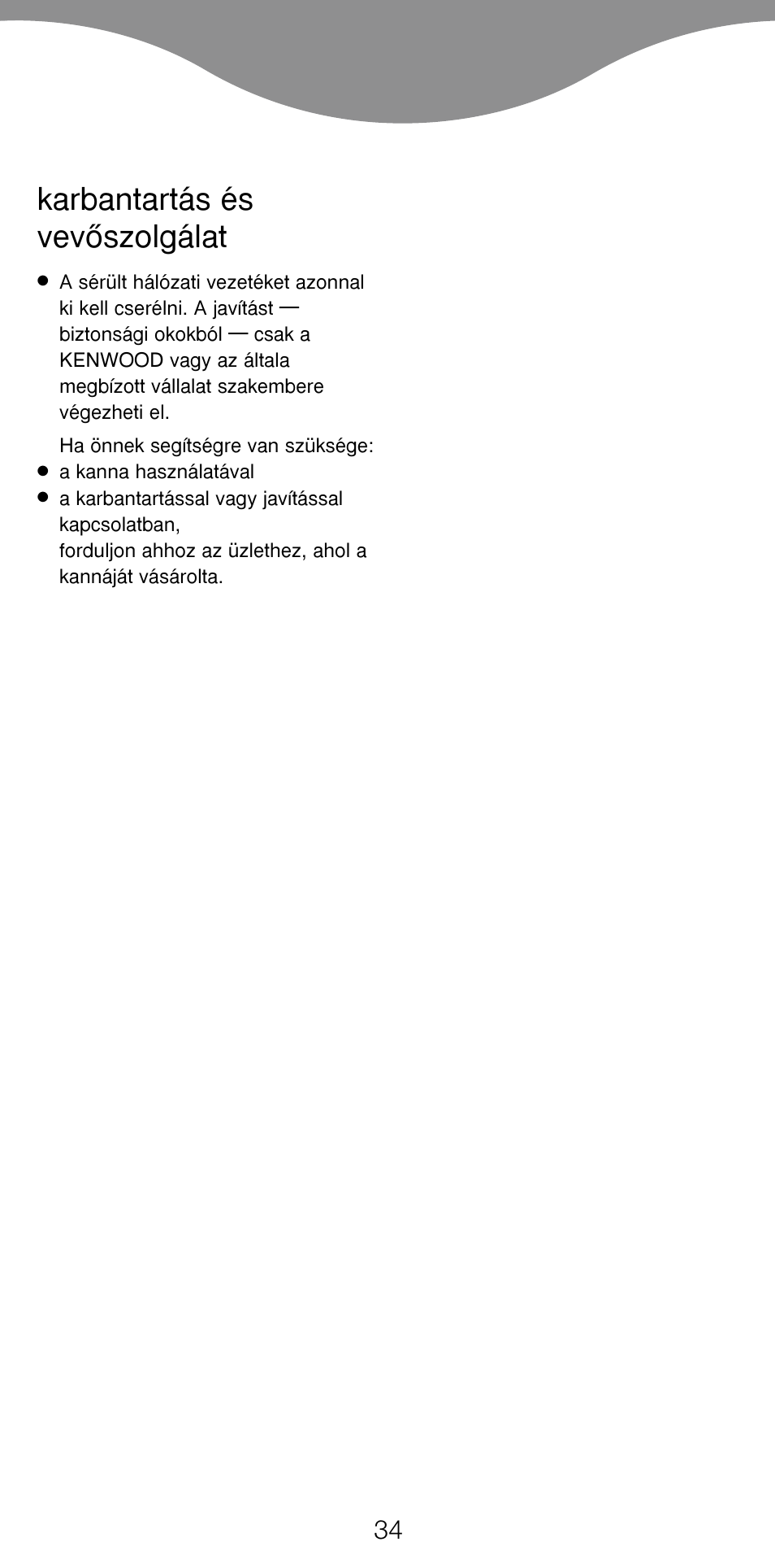 Karbantartás és vevœszolgálat | Kenwood SK887 User Manual | Page 37 / 48