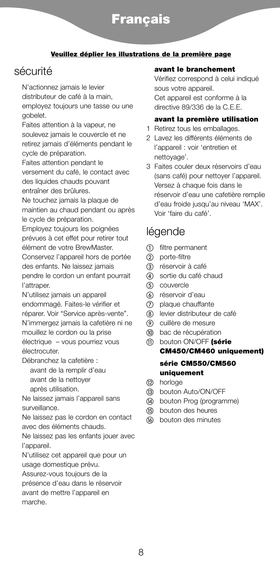 Français, Sécurité, Légende | Kenwood CM450 series User Manual | Page 11 / 59