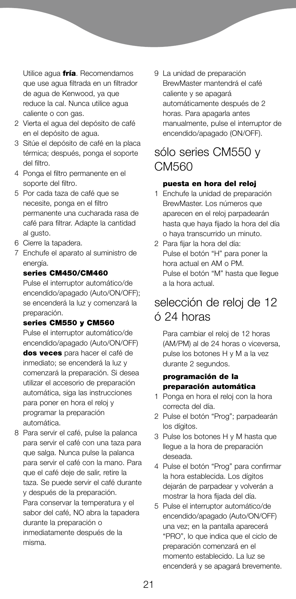 Selección de reloj de 12 ó 24 horas | Kenwood CM450 series User Manual | Page 24 / 59