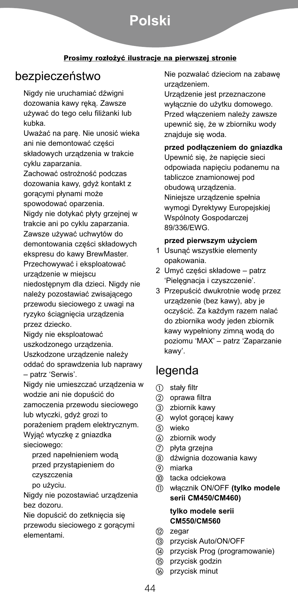 Polski, Bezpieczeństwo, Legenda | Kenwood CM450 series User Manual | Page 47 / 59