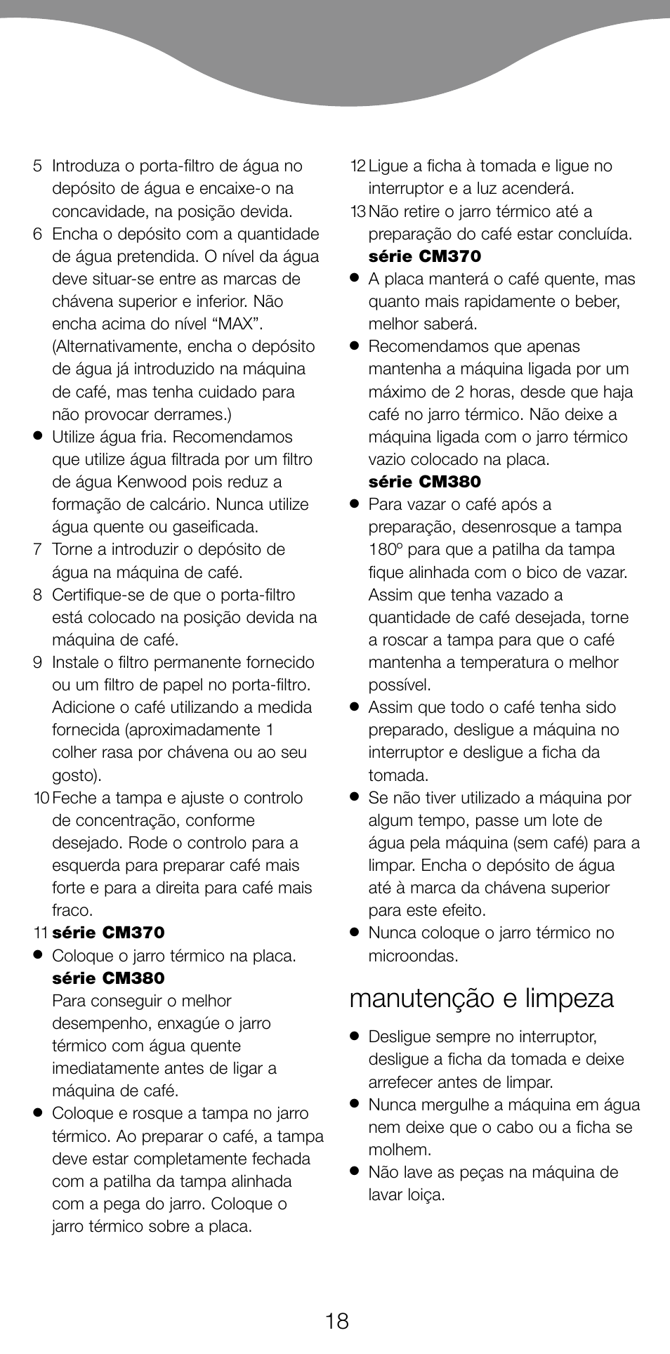 Manutenção e limpeza | Kenwood CM370 User Manual | Page 21 / 59