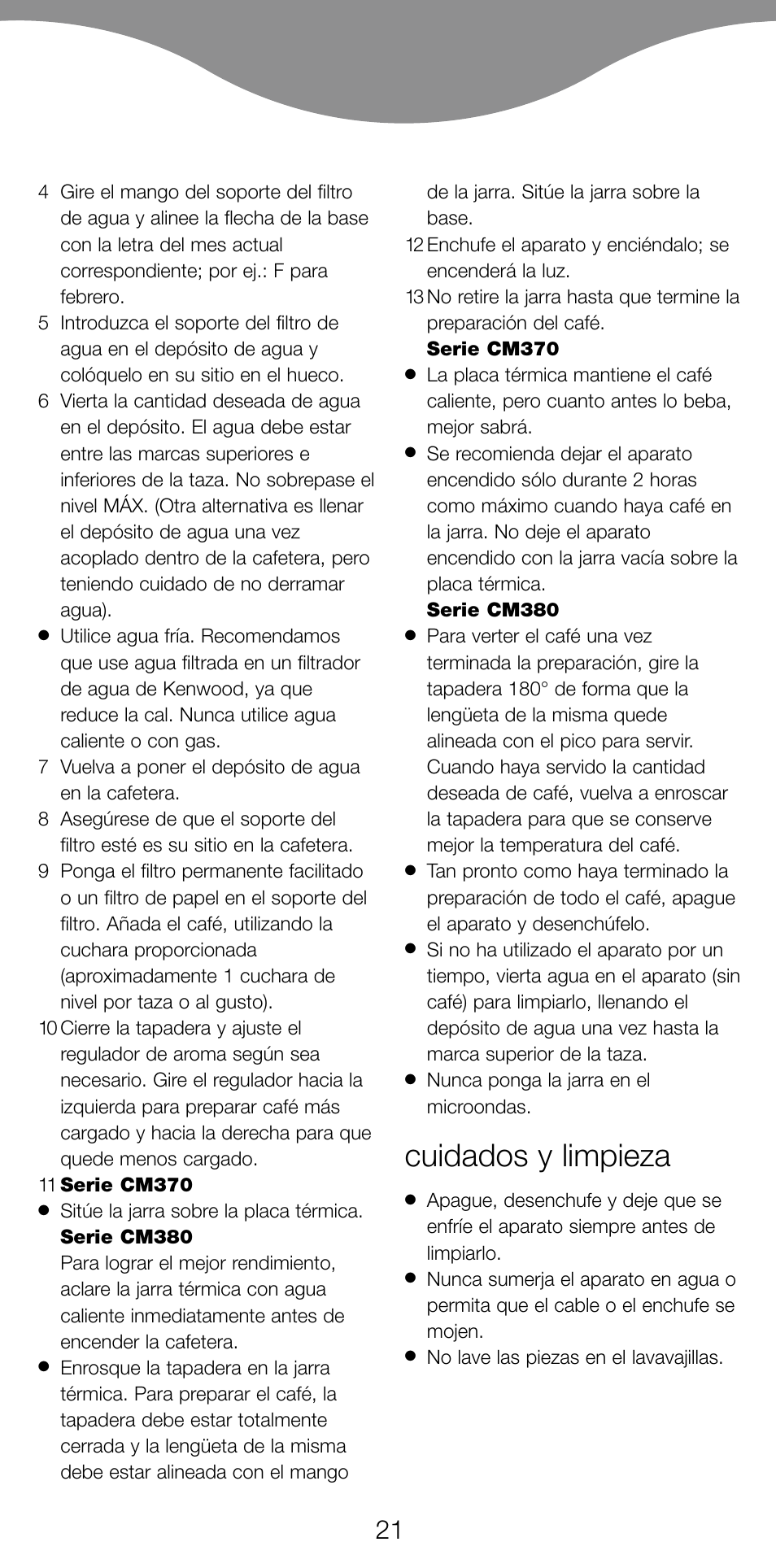 Cuidados y limpieza | Kenwood CM370 User Manual | Page 24 / 59