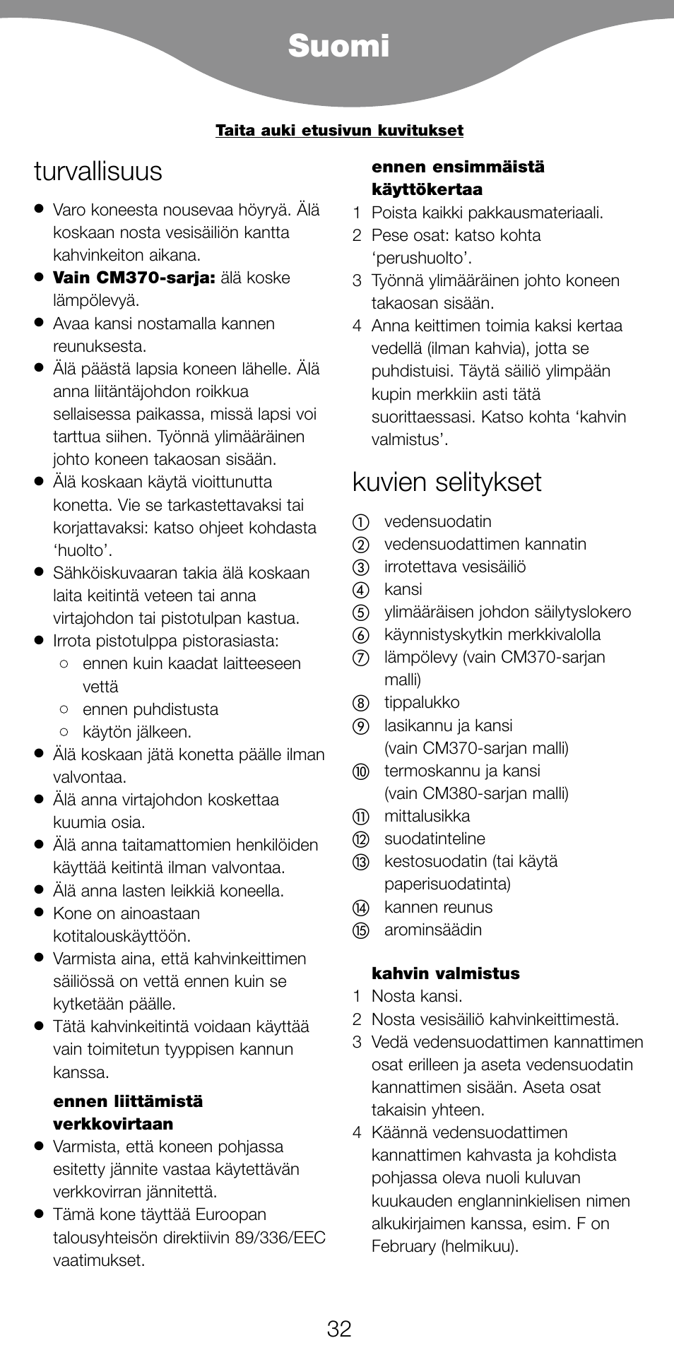 Suomi, Turvallisuus, Kuvien selitykset | Kenwood CM370 User Manual | Page 35 / 59