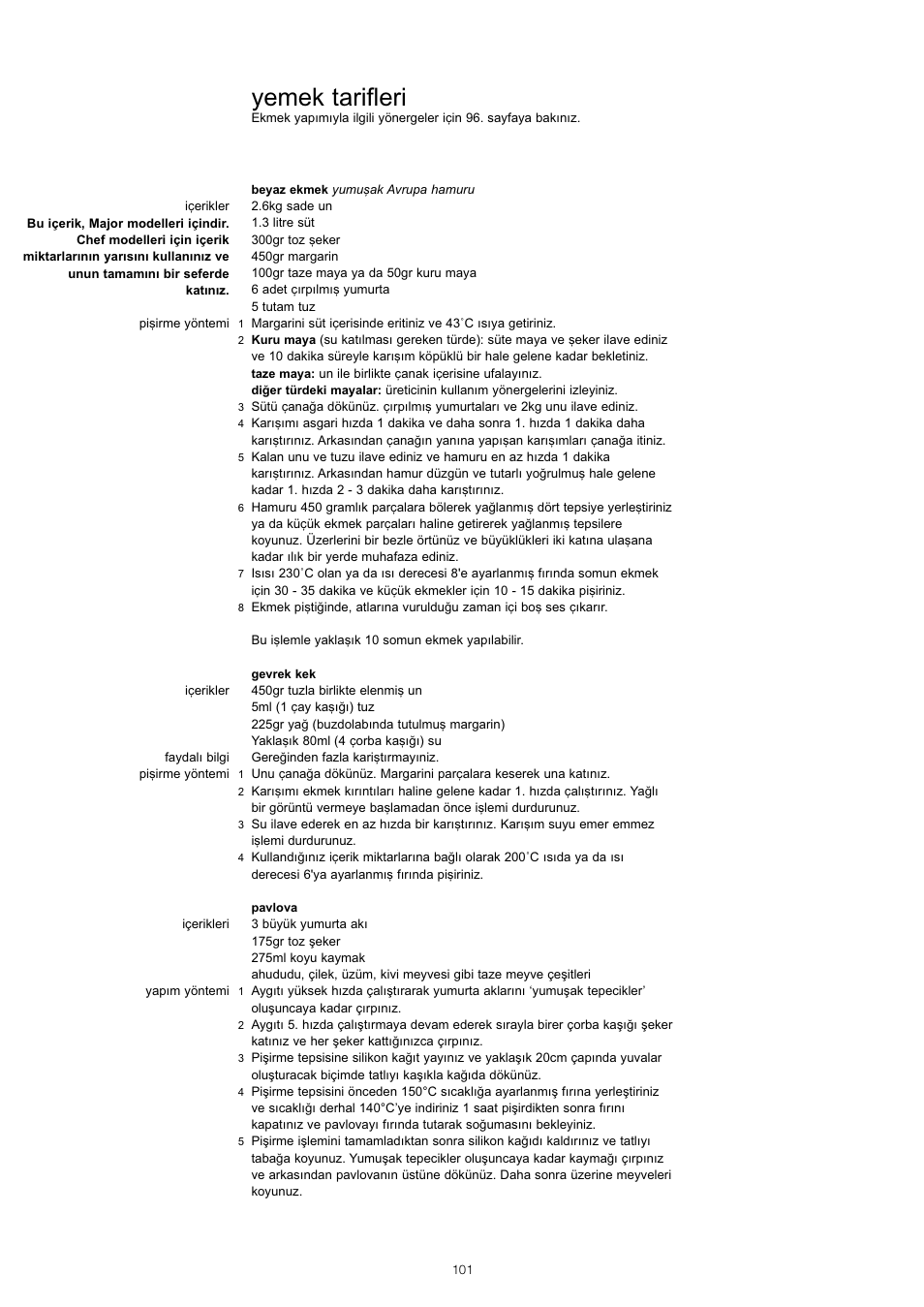 Yemek tarifleri | Kenwood KM001 series User Manual | Page 102 / 153