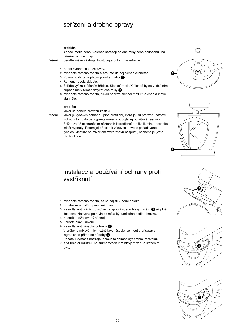 Instalace a používání ochrany proti vystříknutí, Se¡ízení a drobné opravy | Kenwood KM001 series User Manual | Page 106 / 153