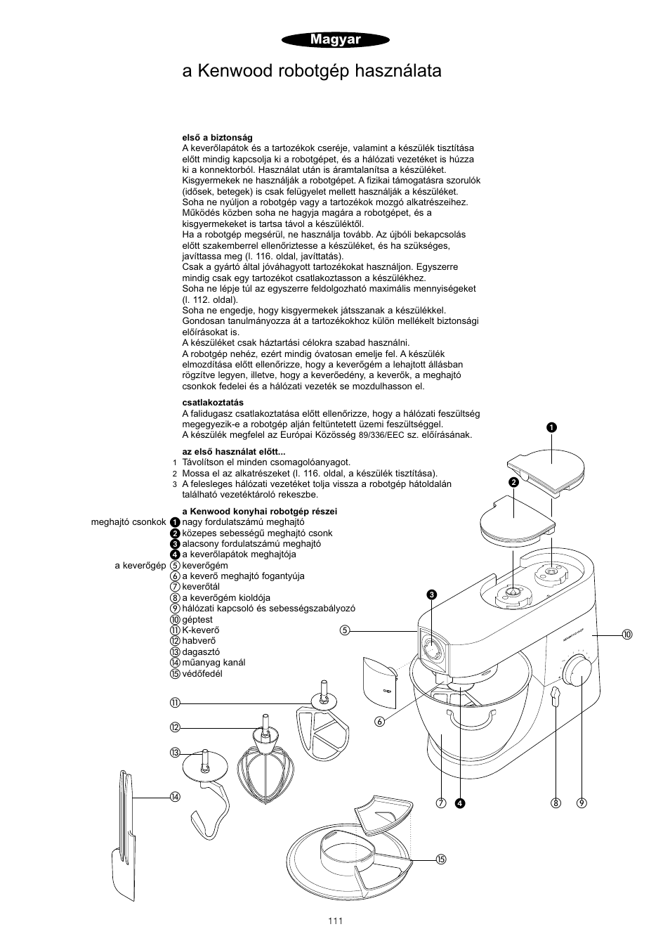 A kenwood robotgép használata, Magyar | Kenwood KM001 series User Manual | Page 112 / 153
