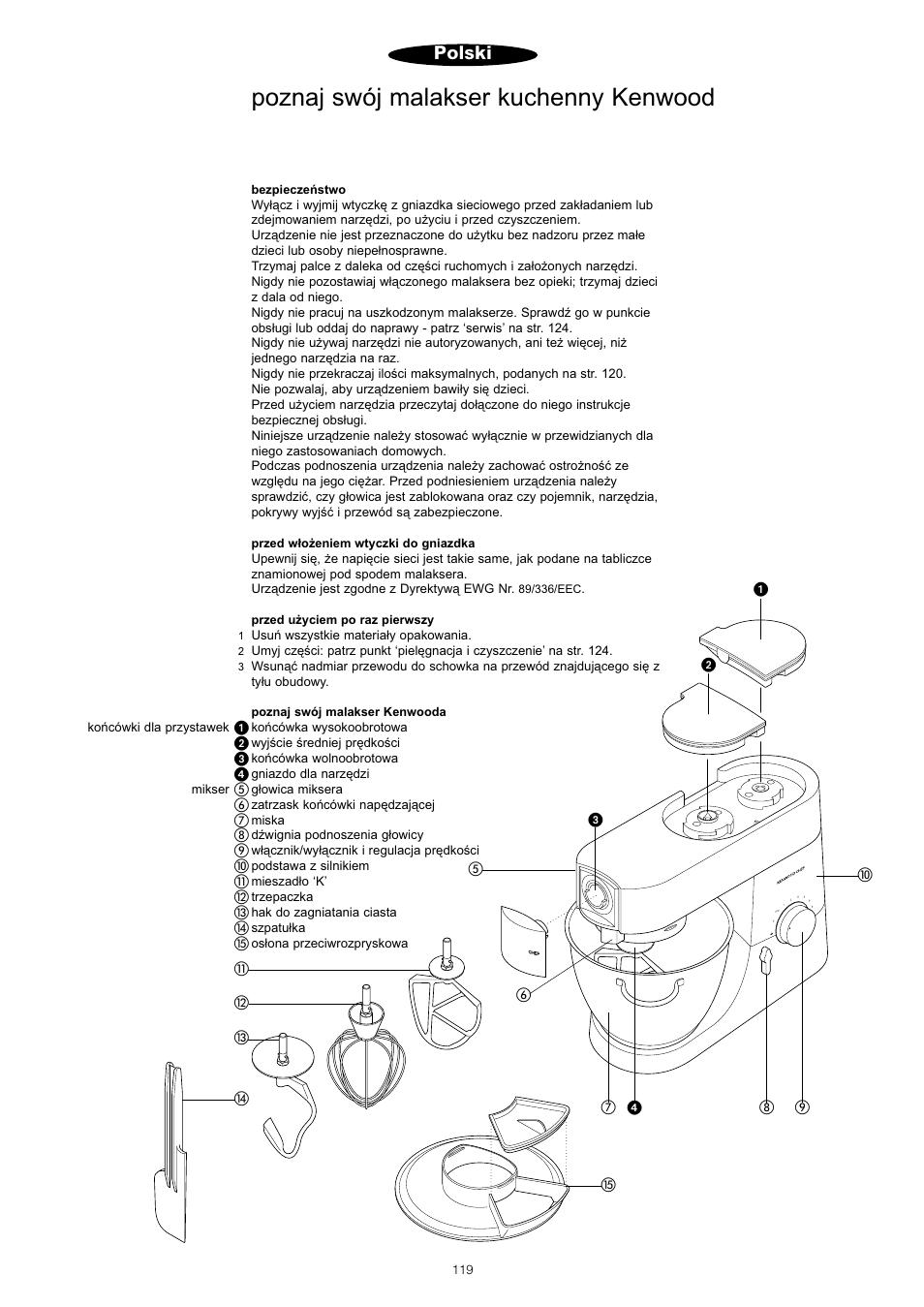 Poznaj swój malakser kuchenny kenwood, Polski | Kenwood KM001 series User Manual | Page 120 / 153