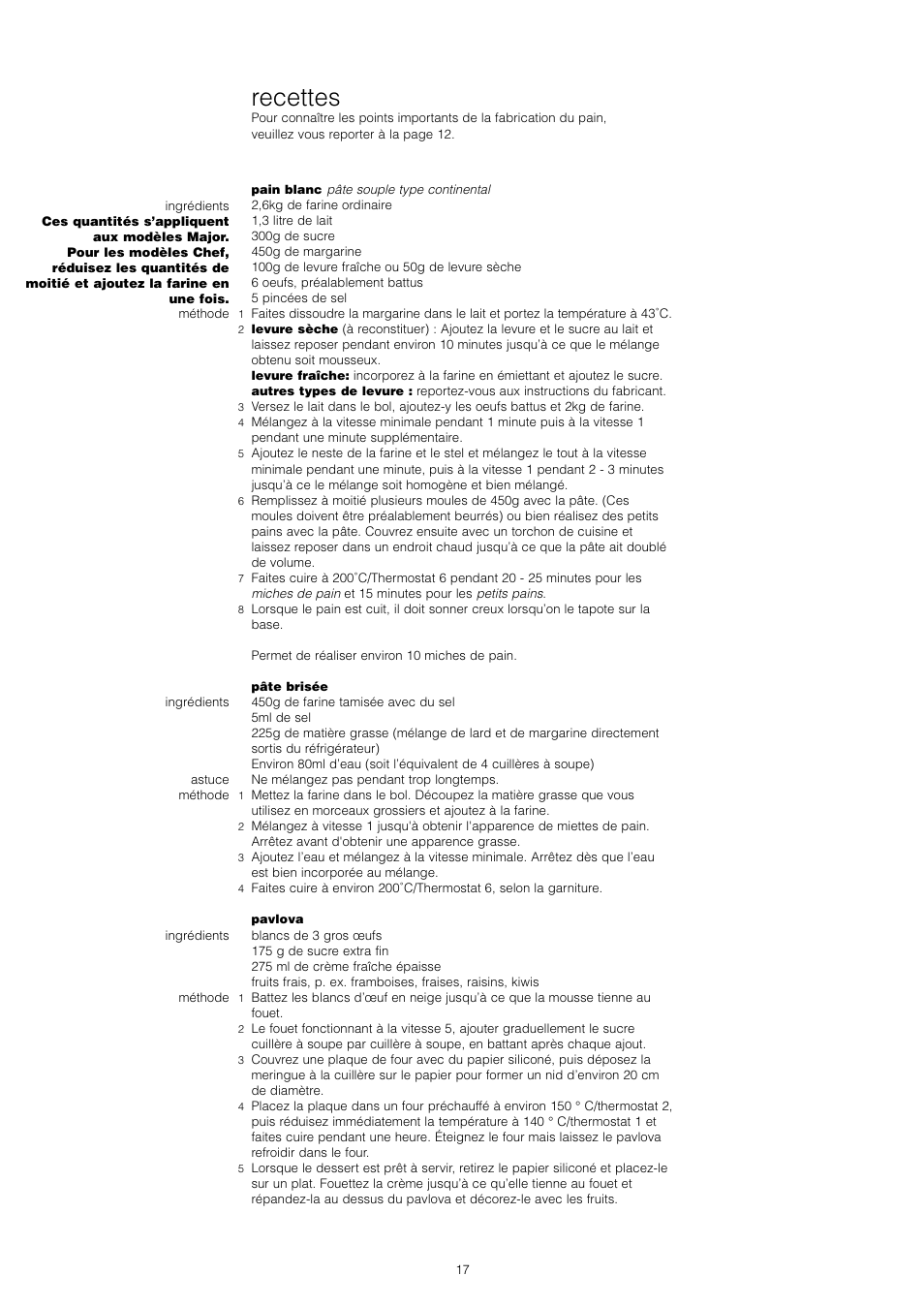 Recettes | Kenwood KM001 series User Manual | Page 18 / 153