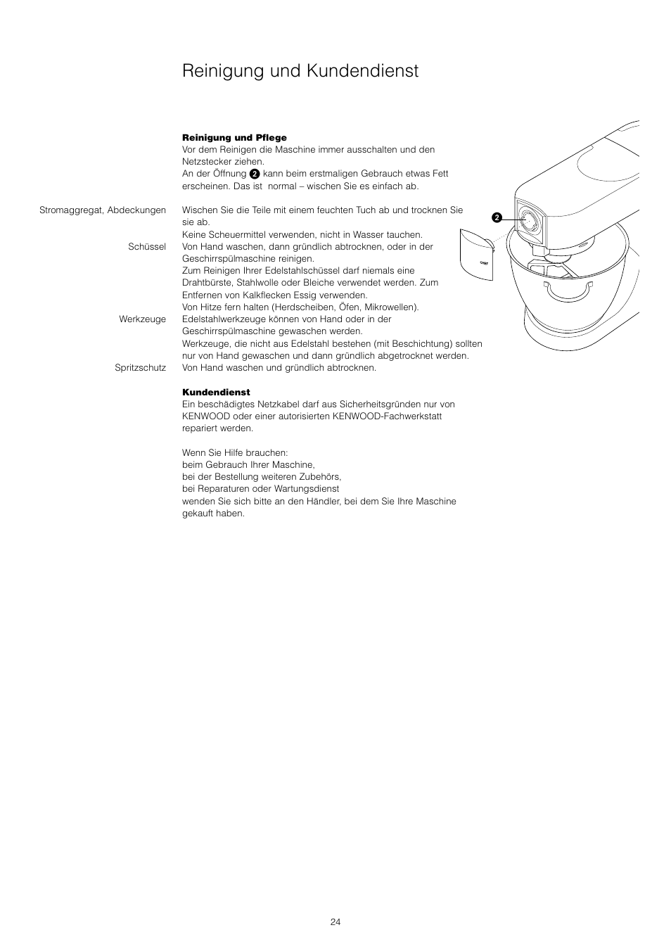 Reinigung und kundendienst | Kenwood KM001 series User Manual | Page 25 / 153