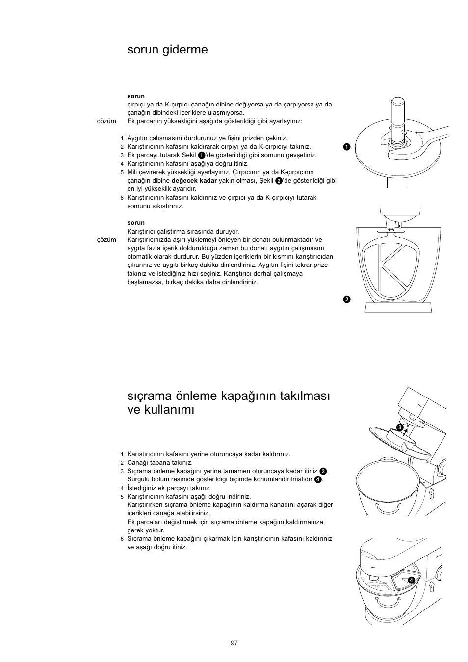 Sıçrama önleme kapağının takılması ve kullanımı, Sorun giderme | Kenwood KM001 series User Manual | Page 98 / 153