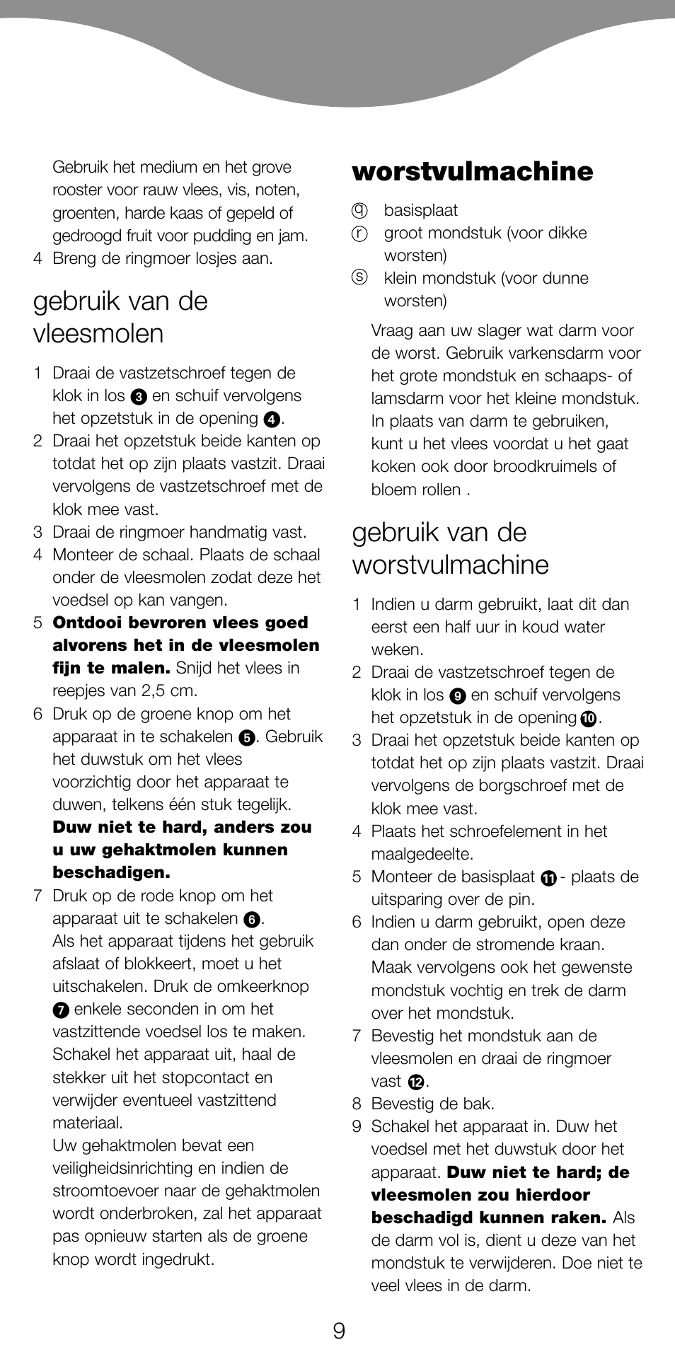Gebruik van de vleesmolen, Worstvulmachine, Gebruik van de worstvulmachine | Kenwood PG520 User Manual | Page 13 / 78