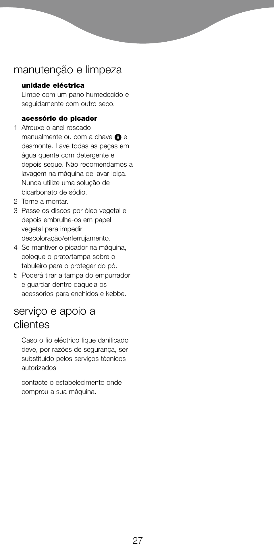 Manutenção e limpeza, Serviço e apoio a clientes | Kenwood PG520 User Manual | Page 31 / 78