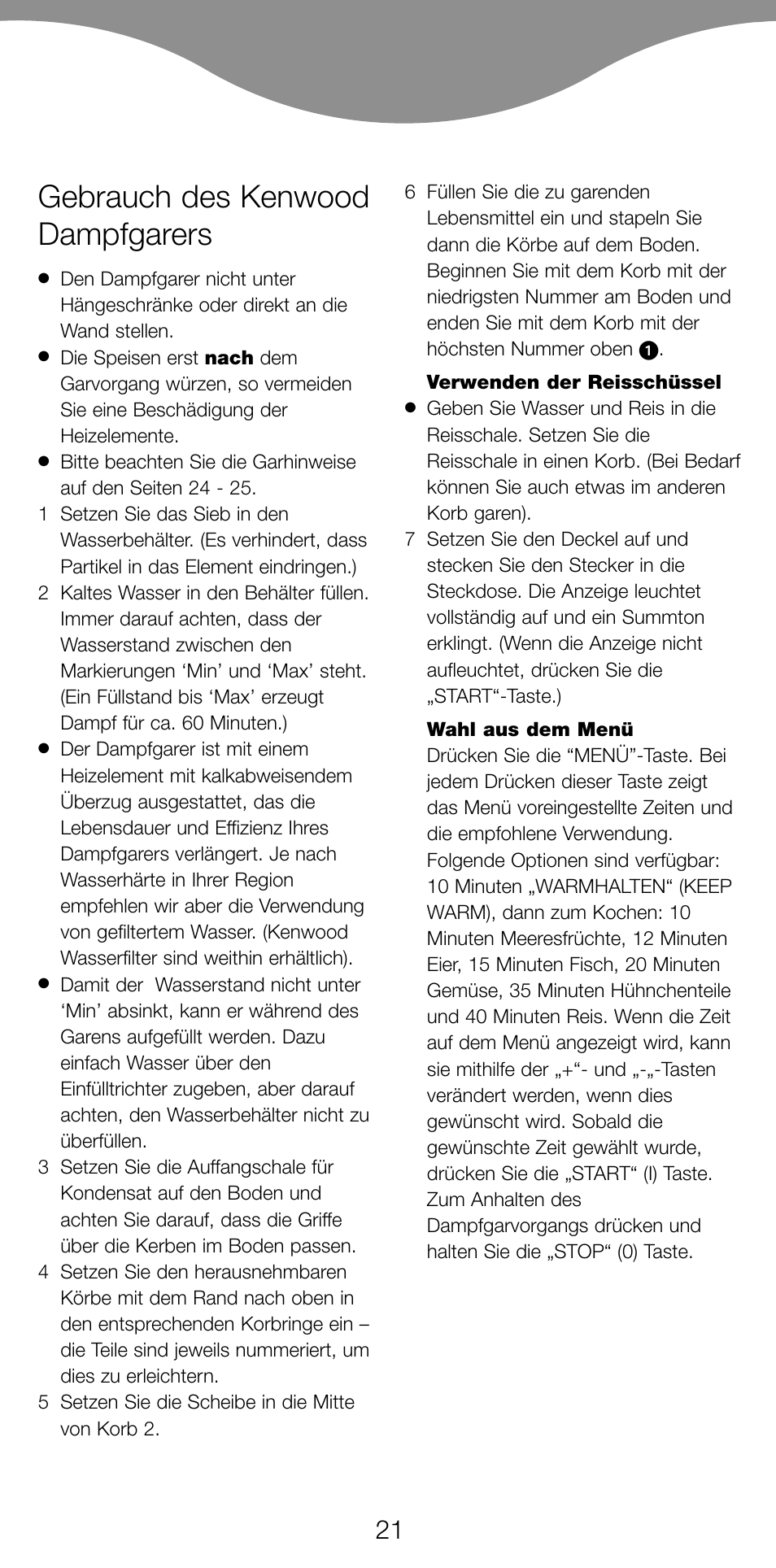 Gebrauch des kenwood dampfgarers | Kenwood FS560 User Manual | Page 24 / 115