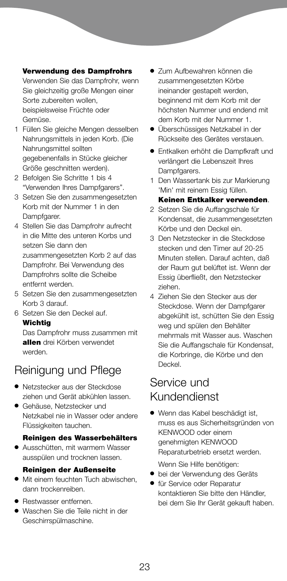 Reinigung und pflege, Service und kundendienst | Kenwood FS560 User Manual | Page 26 / 115