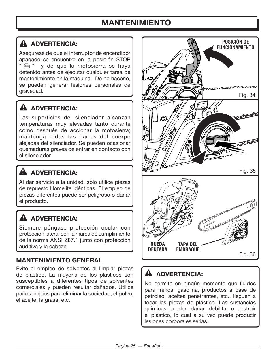 Mantenimiento | Homelite UT10586 User Manual | Page 103 / 120