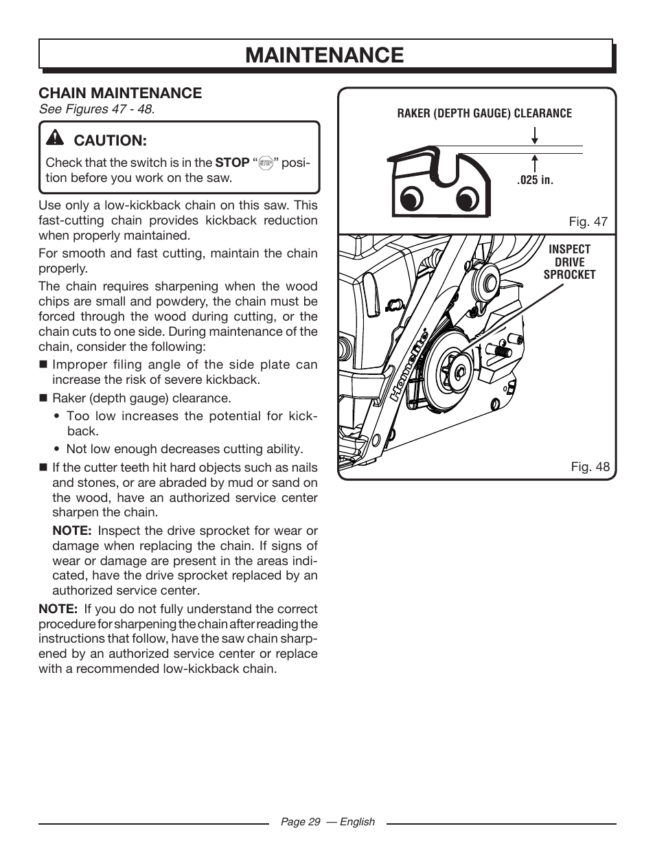 Maintenance | Homelite UT10586 User Manual | Page 29 / 120