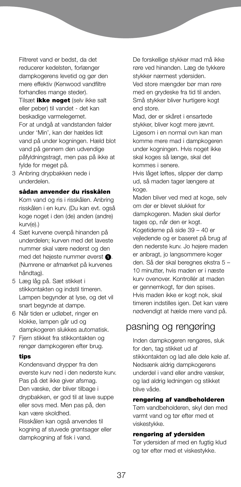 Pasning og rengøring | Kenwood FS360 User Manual | Page 39 / 91