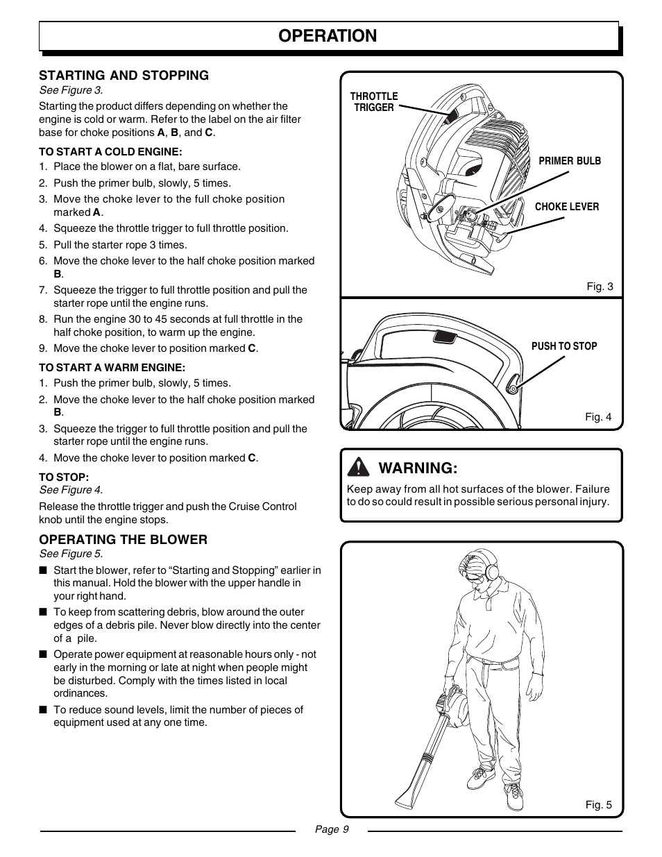 Operation, Warning | Homelite YARD BROOM II BLOWER UT08511 User Manual | Page 9 / 16