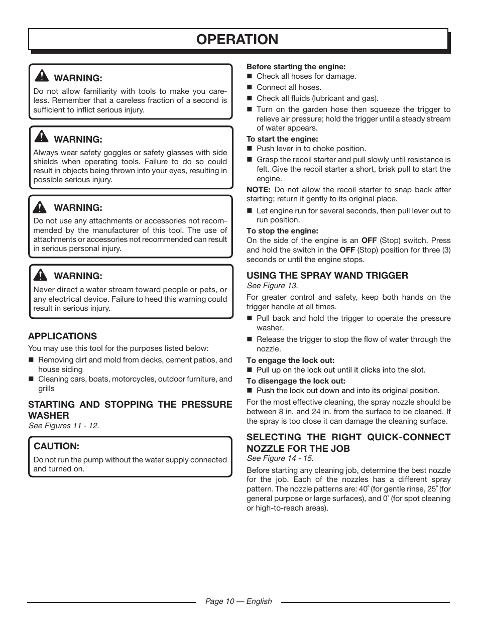 Operation | Homelite HLCA80710 User Manual | Page 14 / 52