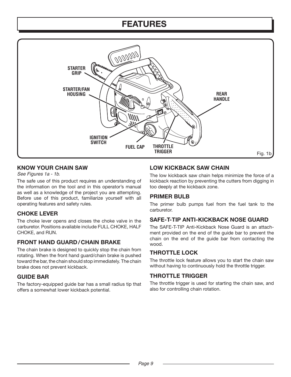 Features | Homelite UT10516/16 IN. 33CC User Manual | Page 9 / 38
