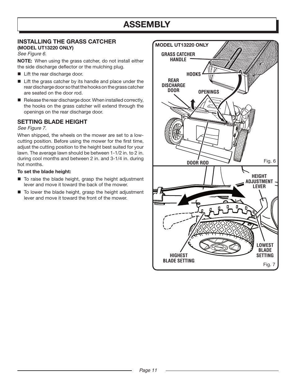 Hl 18-20 eng 11, Assembly | Homelite Electric Lawn Mower UT13220 User Manual | Page 11 / 22