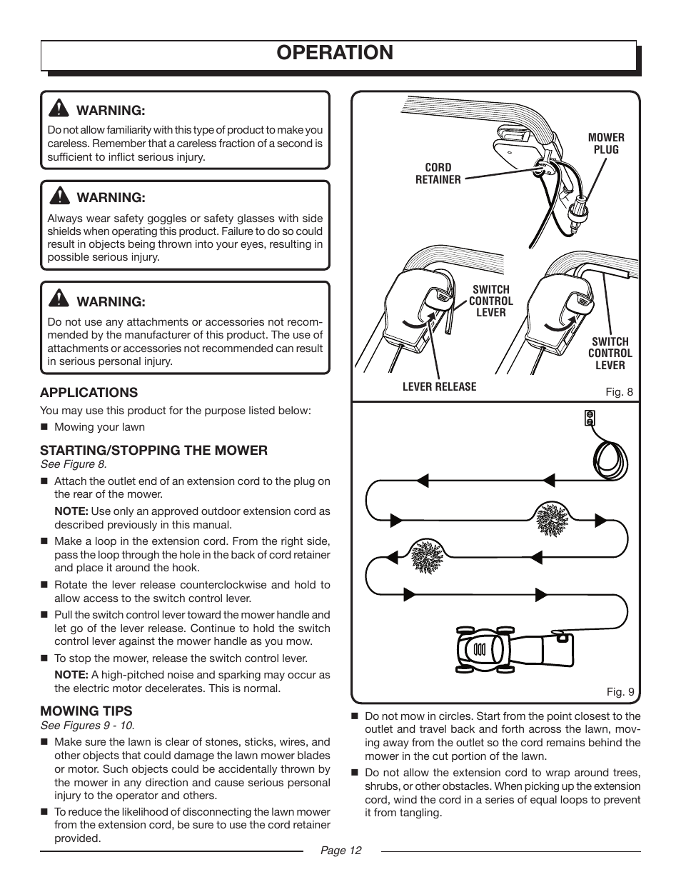 Hl 18-20 eng 12, Operation | Homelite Electric Lawn Mower UT13220 User Manual | Page 12 / 22