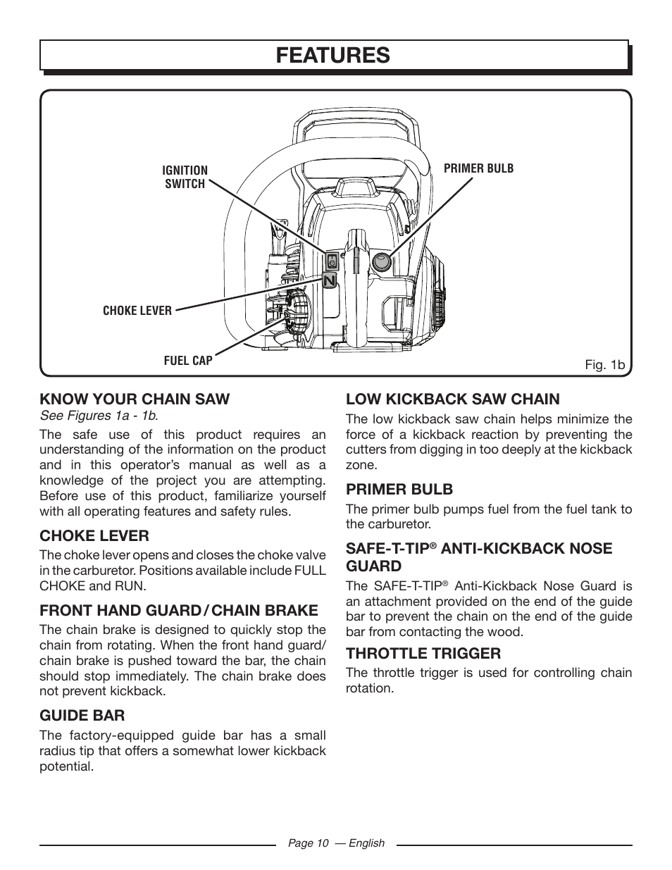 Features | Homelite UT10585 User Manual | Page 10 / 124