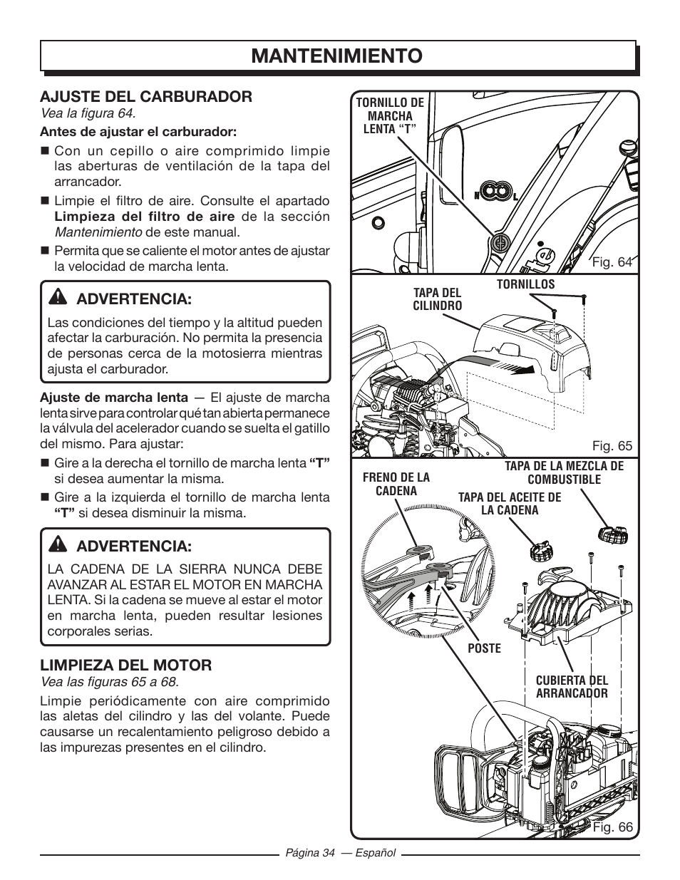 Mantenimiento | Homelite UT10585 User Manual | Page 114 / 124