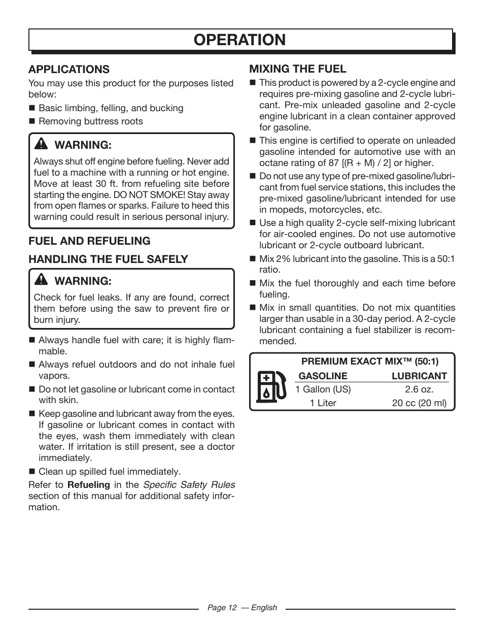 Operation | Homelite UT10585 User Manual | Page 12 / 124