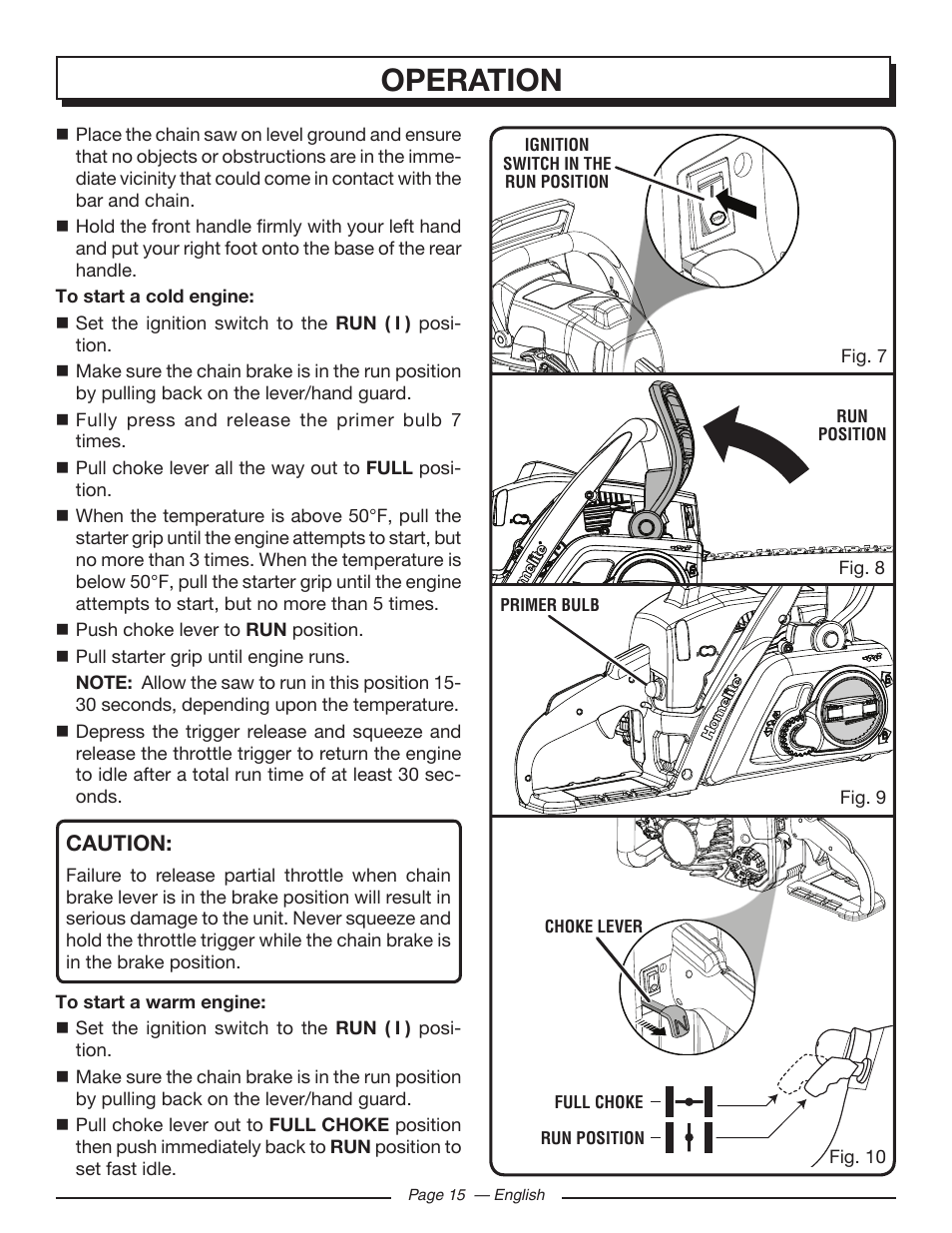 Operation, Caution | Homelite UT10585 User Manual | Page 15 / 124