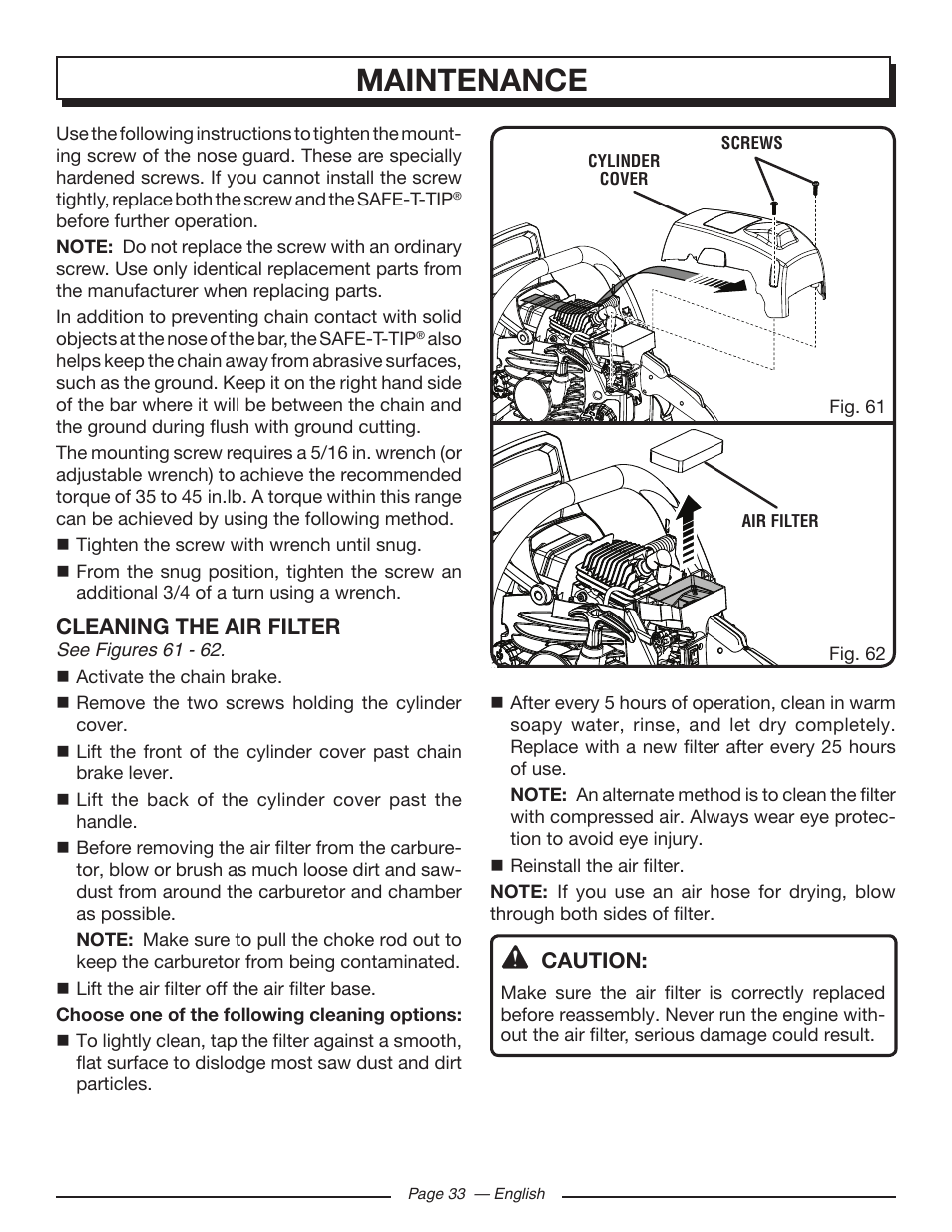 Maintenance | Homelite UT10585 User Manual | Page 33 / 124