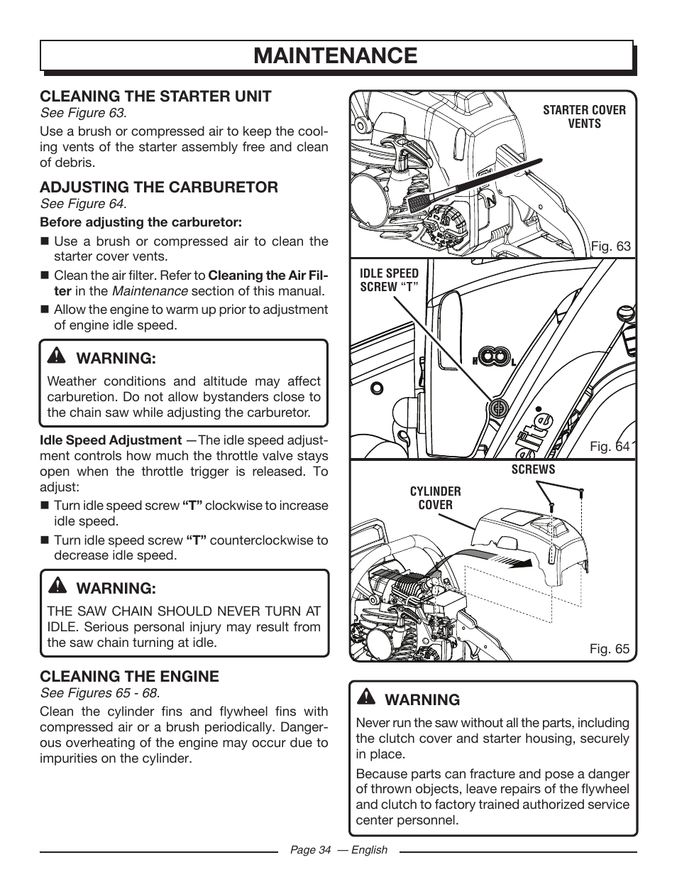Maintenance | Homelite UT10585 User Manual | Page 34 / 124