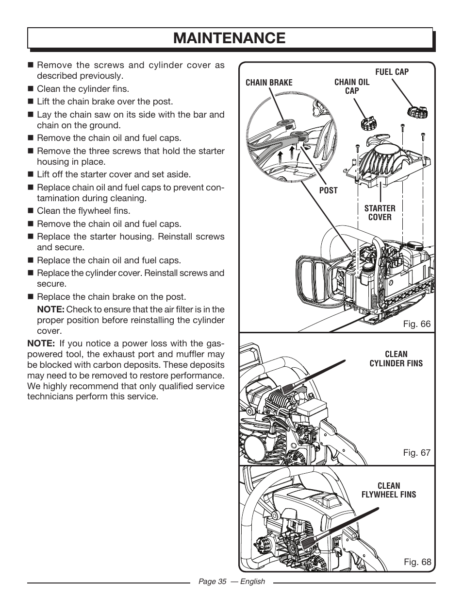 Maintenance | Homelite UT10585 User Manual | Page 35 / 124
