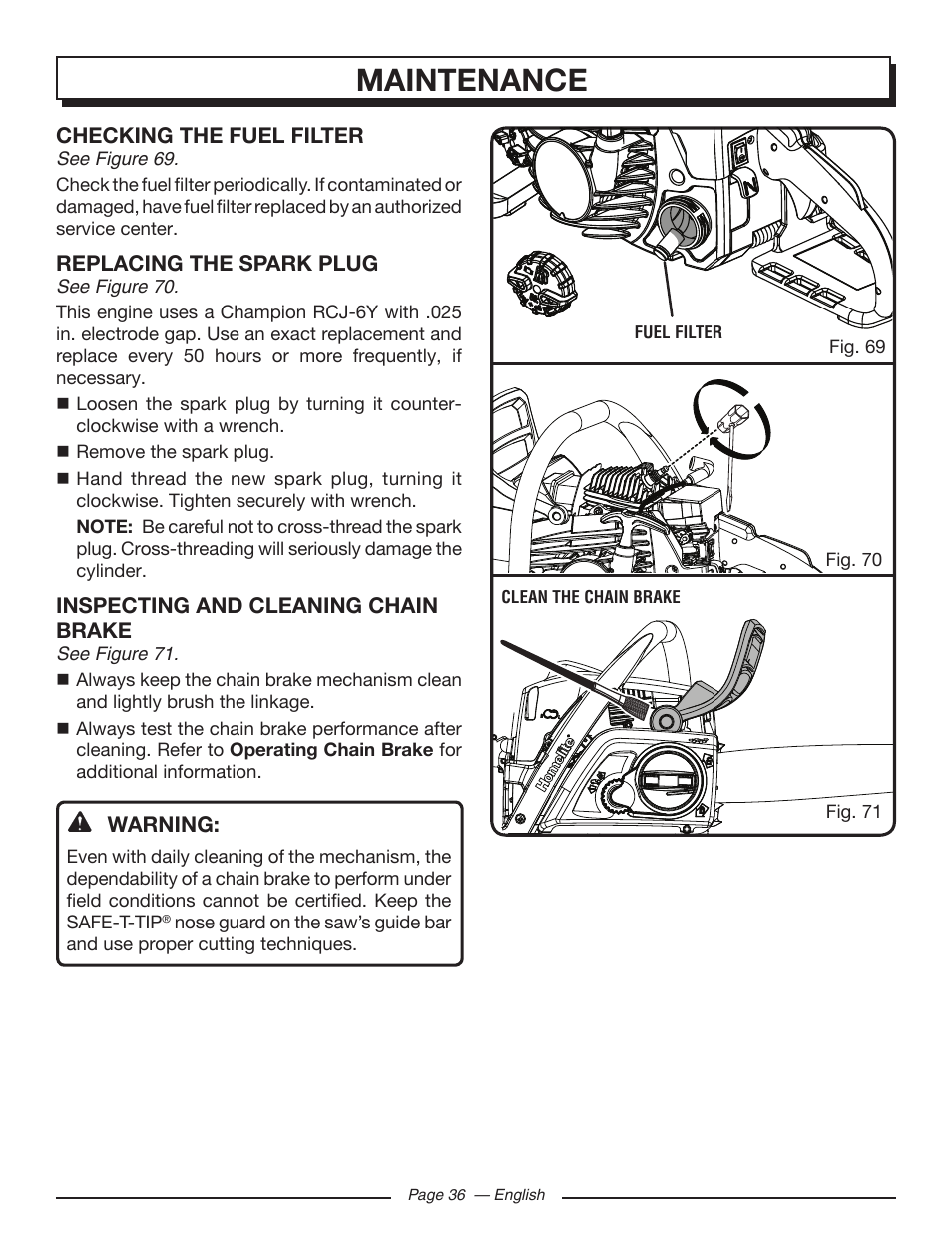 Maintenance | Homelite UT10585 User Manual | Page 36 / 124