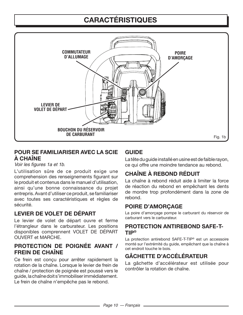Caractéristiques | Homelite UT10585 User Manual | Page 50 / 124