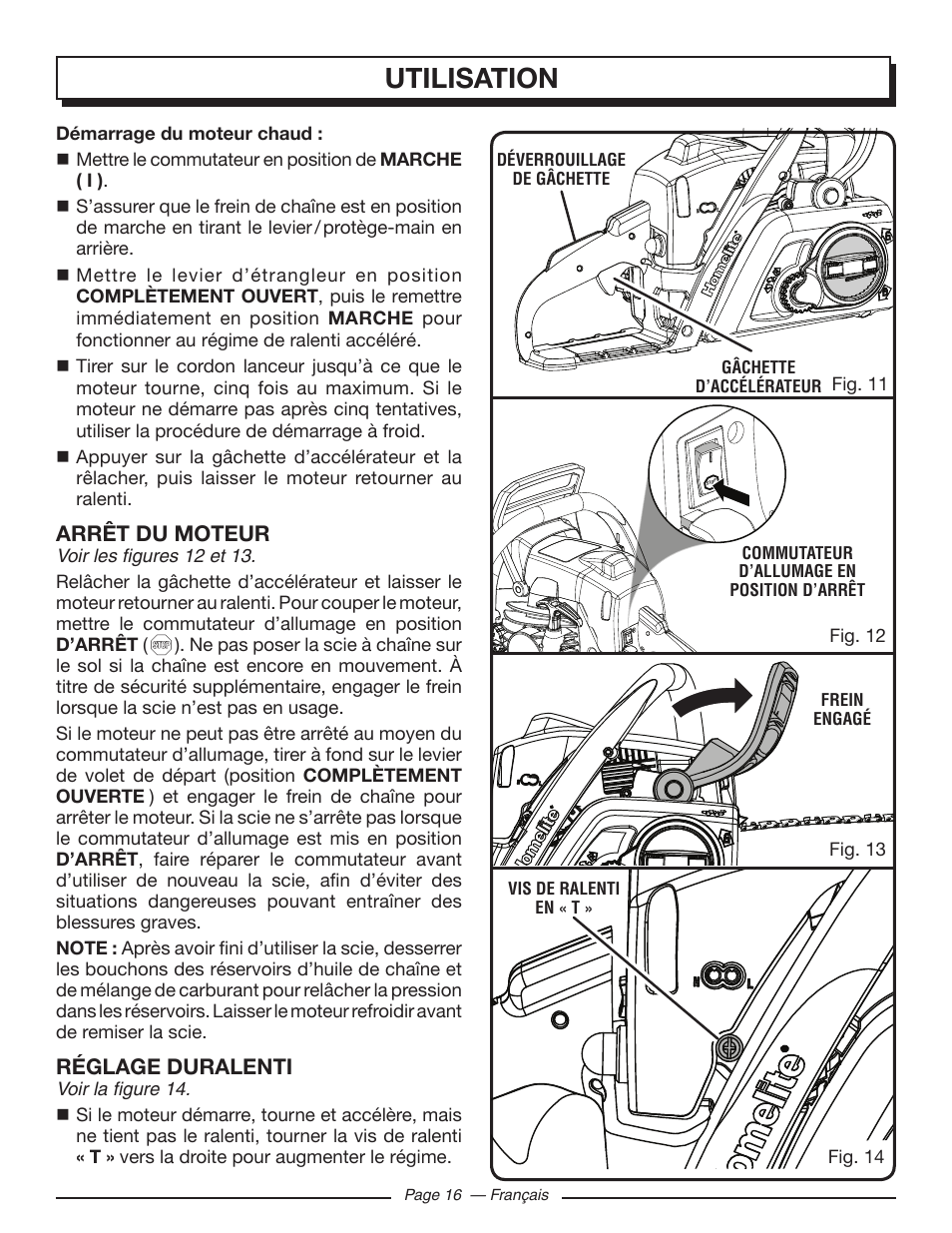 Utilisation | Homelite UT10585 User Manual | Page 56 / 124