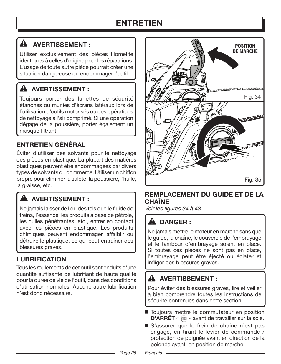 Entretien | Homelite UT10585 User Manual | Page 65 / 124