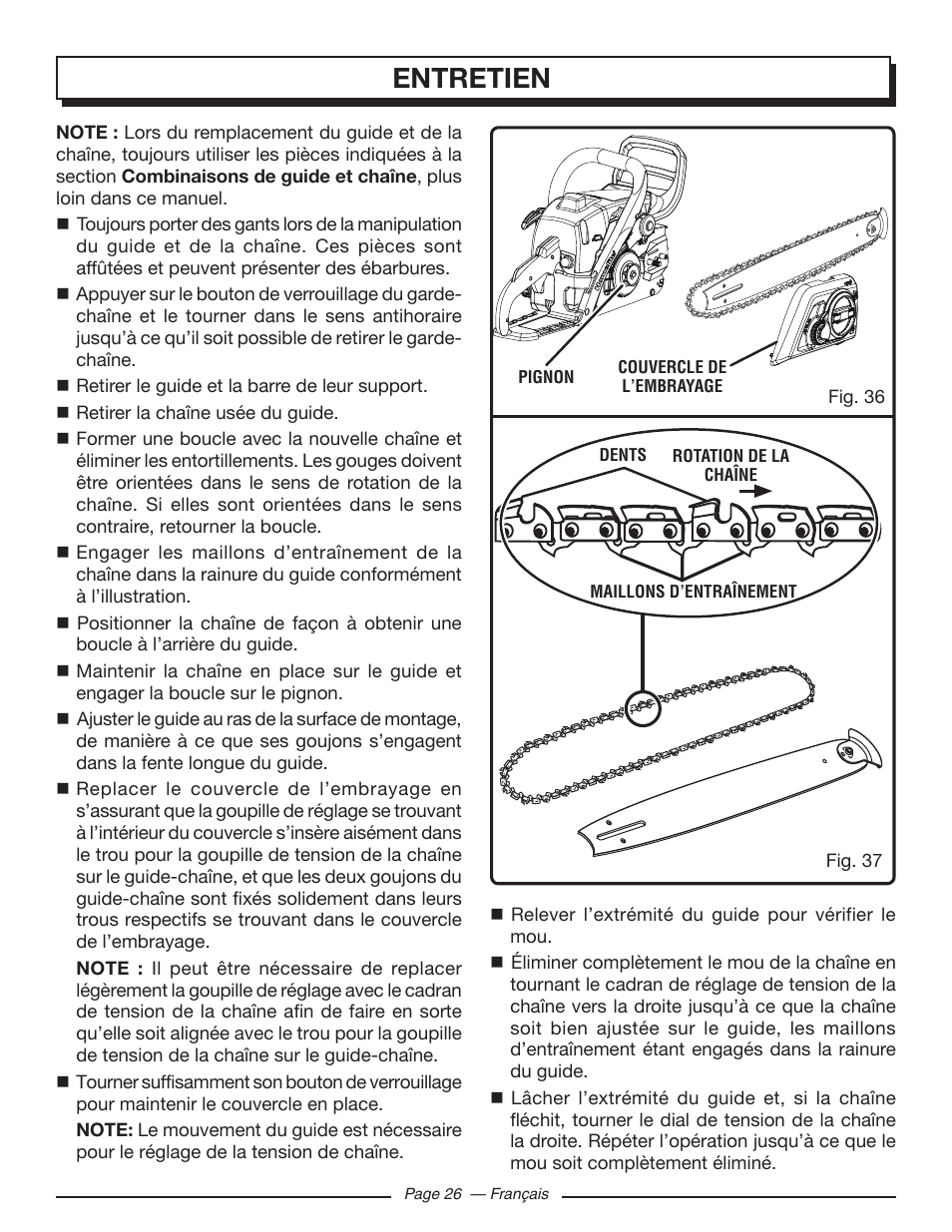 Entretien | Homelite UT10585 User Manual | Page 66 / 124