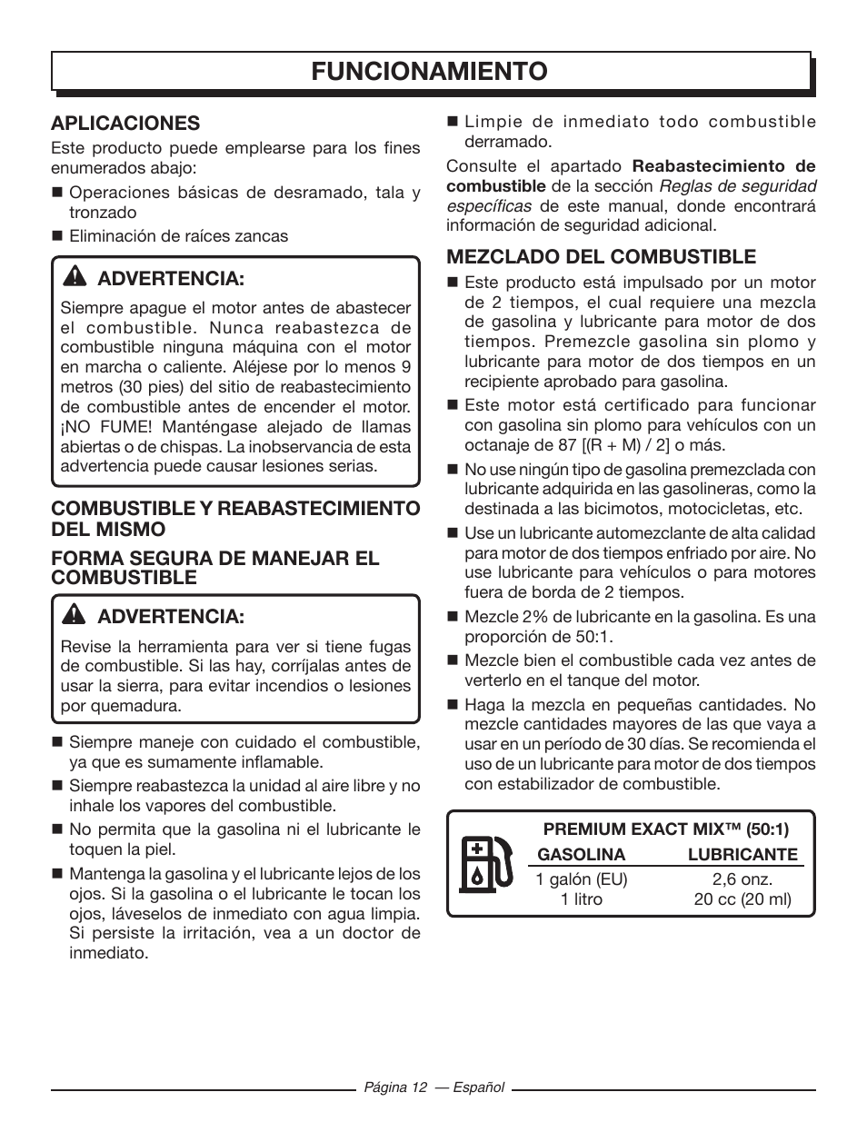 Funcionamiento | Homelite UT10585 User Manual | Page 92 / 124
